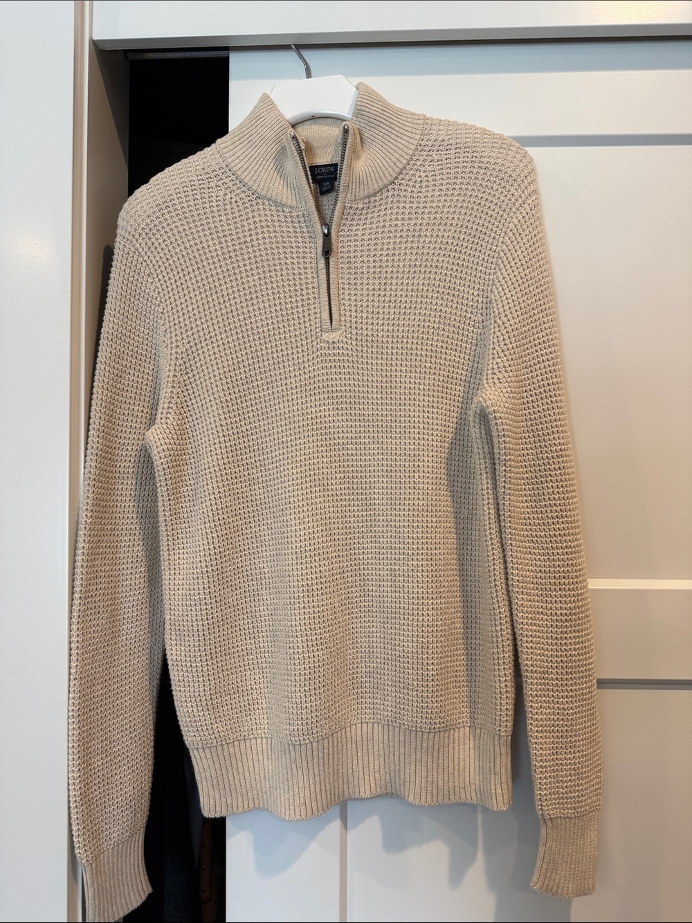 J.CREW WAFFEL WEAVE 1/4 ZIP SWEATER GENDER  NEUTRAL 100% COTTON XS